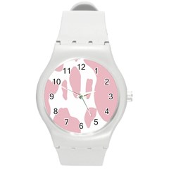 Cow Print, Pink, Design, Pattern, Animal, Baby Pink, Simple, Round Plastic Sport Watch (m) by nateshop