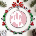 Cow Print, Pink, Design, Pattern, Animal, Baby Pink, Simple, Metal X mas Wreath Ribbon Ornament Front