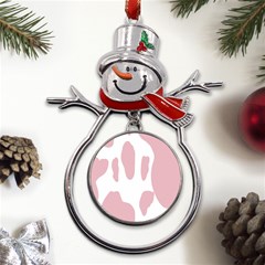 Cow Print, Pink, Design, Pattern, Animal, Baby Pink, Simple, Metal Snowman Ornament by nateshop