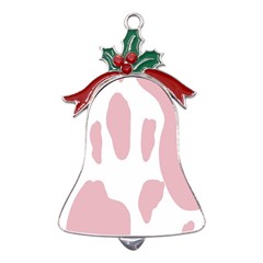 Cow Print, Pink, Design, Pattern, Animal, Baby Pink, Simple, Metal Holly Leaf Bell Ornament by nateshop