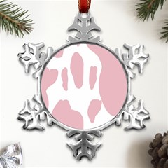 Cow Print, Pink, Design, Pattern, Animal, Baby Pink, Simple, Metal Small Snowflake Ornament by nateshop