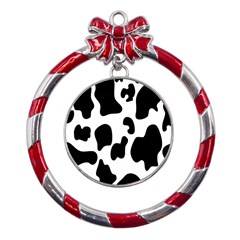 Black And White Cow Print,wallpaper Metal Red Ribbon Round Ornament