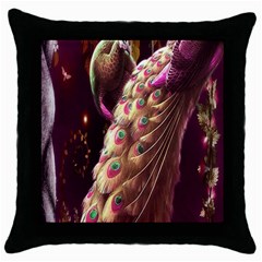 Peacock Dream, Fantasy, Flower, Girly, Peacocks, Pretty Throw Pillow Case (black) by nateshop