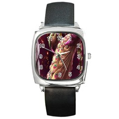 Peacock Dream, Fantasy, Flower, Girly, Peacocks, Pretty Square Metal Watch by nateshop