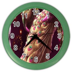 Peacock Dream, Fantasy, Flower, Girly, Peacocks, Pretty Color Wall Clock by nateshop