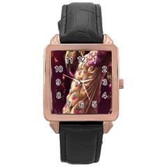 Peacock Dream, Fantasy, Flower, Girly, Peacocks, Pretty Rose Gold Leather Watch 