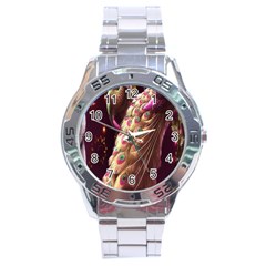 Peacock Dream, Fantasy, Flower, Girly, Peacocks, Pretty Stainless Steel Analogue Watch by nateshop