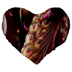 Peacock Dream, Fantasy, Flower, Girly, Peacocks, Pretty Large 19  Premium Heart Shape Cushions by nateshop