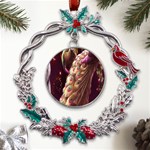 Peacock Dream, Fantasy, Flower, Girly, Peacocks, Pretty Metal X mas Wreath Holly leaf Ornament Front