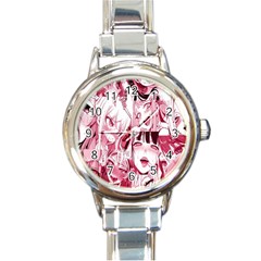 Ahegao Pink, Anime, Girl, Girlface, Girls, Pattern, White, Hd Round Italian Charm Watch