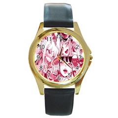 Ahegao Pink, Anime, Girl, Girlface, Girls, Pattern, White, Hd Round Gold Metal Watch