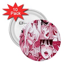 Ahegao Pink, Anime, Girl, Girlface, Girls, Pattern, White, Hd 2 25  Buttons (10 Pack)  by nateshop