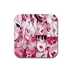 Ahegao Pink, Anime, Girl, Girlface, Girls, Pattern, White, Hd Rubber Coaster (square) by nateshop