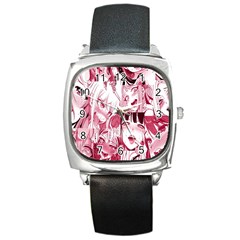 Ahegao Pink, Anime, Girl, Girlface, Girls, Pattern, White, Hd Square Metal Watch