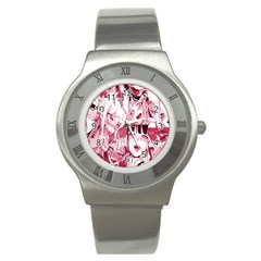 Ahegao Pink, Anime, Girl, Girlface, Girls, Pattern, White, Hd Stainless Steel Watch