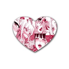 Ahegao Pink, Anime, Girl, Girlface, Girls, Pattern, White, Hd Rubber Heart Coaster (4 Pack) by nateshop