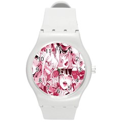 Ahegao Pink, Anime, Girl, Girlface, Girls, Pattern, White, Hd Round Plastic Sport Watch (M)