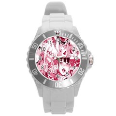 Ahegao Pink, Anime, Girl, Girlface, Girls, Pattern, White, Hd Round Plastic Sport Watch (L)