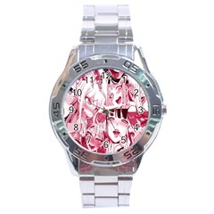 Ahegao Pink, Anime, Girl, Girlface, Girls, Pattern, White, Hd Stainless Steel Analogue Watch by nateshop