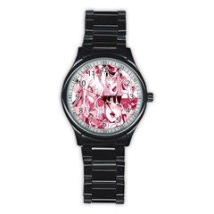 Ahegao Pink, Anime, Girl, Girlface, Girls, Pattern, White, Hd Stainless Steel Round Watch by nateshop