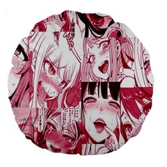 Ahegao Pink, Anime, Girl, Girlface, Girls, Pattern, White, Hd Large 18  Premium Round Cushions by nateshop