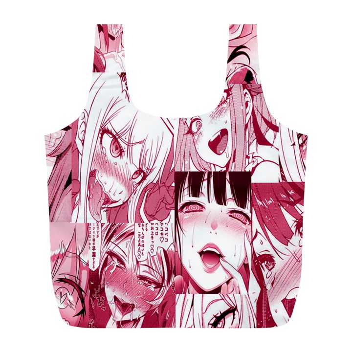 Ahegao Pink, Anime, Girl, Girlface, Girls, Pattern, White, Hd Full Print Recycle Bag (L)