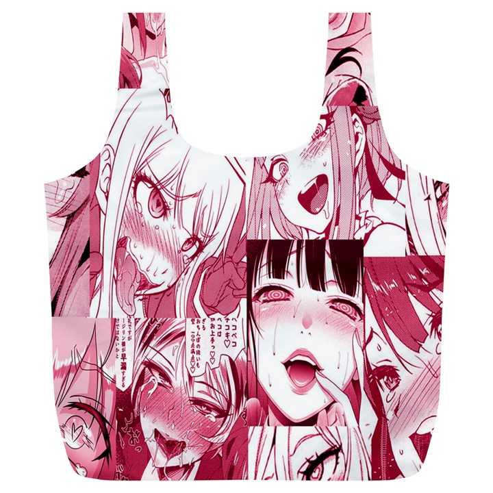 Ahegao Pink, Anime, Girl, Girlface, Girls, Pattern, White, Hd Full Print Recycle Bag (XL)