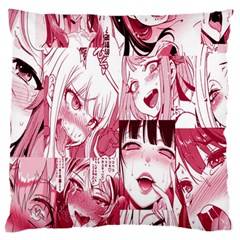 Ahegao Pink, Anime, Girl, Girlface, Girls, Pattern, White, Hd Large Premium Plush Fleece Cushion Case (two Sides) by nateshop