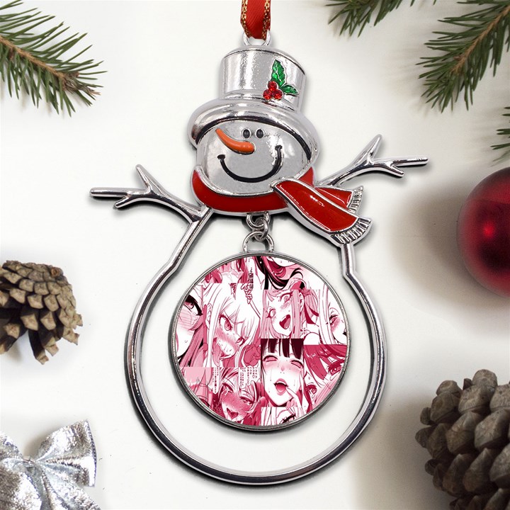 Ahegao Pink, Anime, Girl, Girlface, Girls, Pattern, White, Hd Metal Snowman Ornament