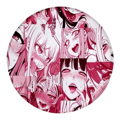 Ahegao Pink, Anime, Girl, Girlface, Girls, Pattern, White, Hd Round Glass Fridge Magnet (4 Pack)