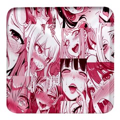 Ahegao Pink, Anime, Girl, Girlface, Girls, Pattern, White, Hd Square Glass Fridge Magnet (4 Pack) by nateshop