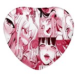 Ahegao Pink, Anime, Girl, Girlface, Girls, Pattern, White, Hd Heart Glass Fridge Magnet (4 pack) Front