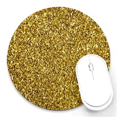 Gold Glittering Background Gold Glitter Texture, Close-up Round Mousepad by nateshop