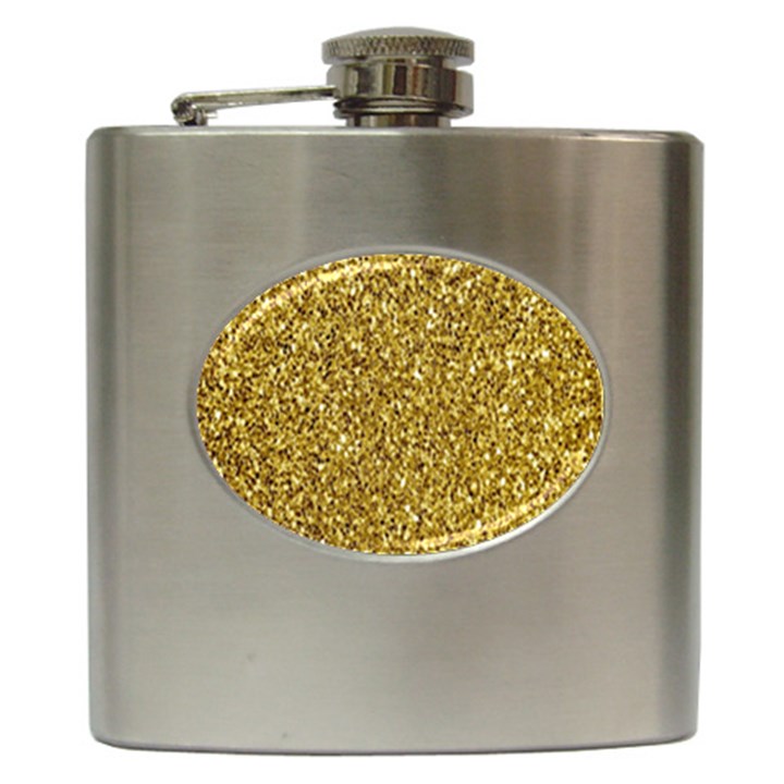 Gold Glittering Background Gold Glitter Texture, Close-up Hip Flask (6 oz)