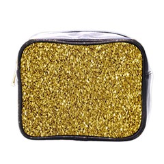 Gold Glittering Background Gold Glitter Texture, Close-up Mini Toiletries Bag (one Side) by nateshop