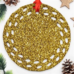 Gold Glittering Background Gold Glitter Texture, Close-up Round Filigree Ornament (two Sides) by nateshop