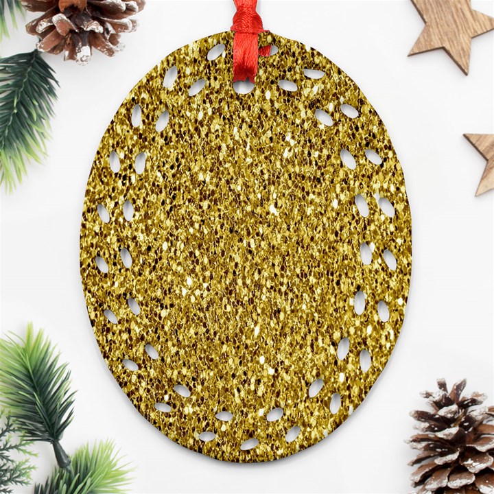 Gold Glittering Background Gold Glitter Texture, Close-up Oval Filigree Ornament (Two Sides)