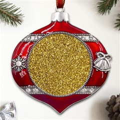 Gold Glittering Background Gold Glitter Texture, Close-up Metal Snowflake And Bell Red Ornament by nateshop