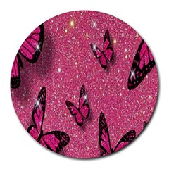 Butterfly, Girl, Pink, Wallpaper Round Mousepad by nateshop