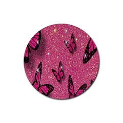 Butterfly, Girl, Pink, Wallpaper Rubber Coaster (round) by nateshop