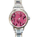 Butterfly, Girl, Pink, Wallpaper Round Italian Charm Watch Front