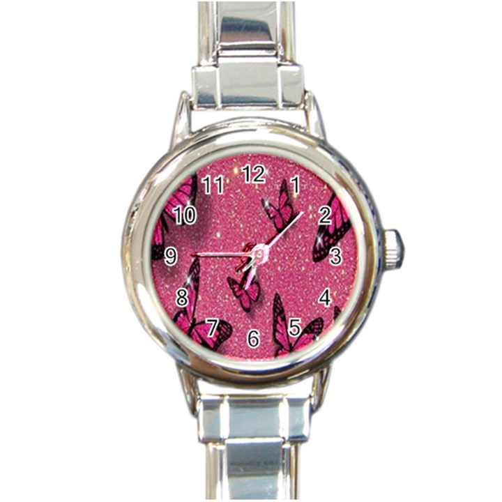 Butterfly, Girl, Pink, Wallpaper Round Italian Charm Watch