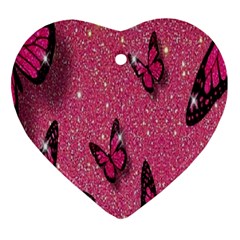 Butterfly, Girl, Pink, Wallpaper Heart Ornament (two Sides) by nateshop