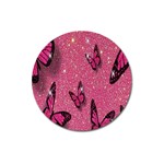 Butterfly, Girl, Pink, Wallpaper Magnet 3  (Round) Front