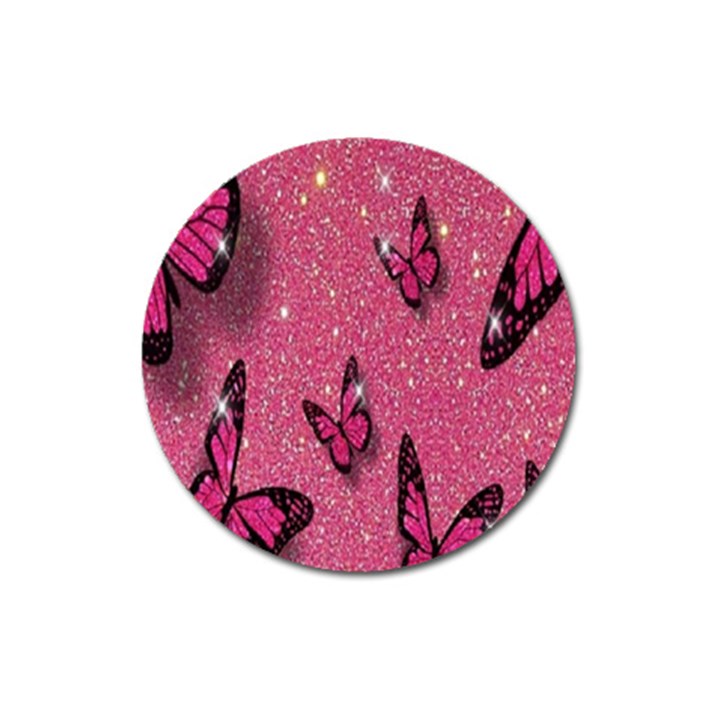 Butterfly, Girl, Pink, Wallpaper Magnet 3  (Round)