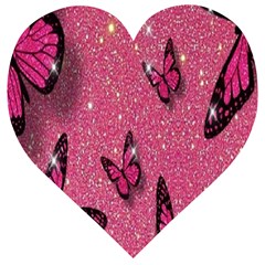 Butterfly, Girl, Pink, Wallpaper Wooden Puzzle Heart by nateshop