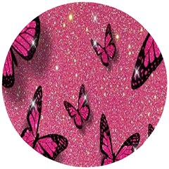 Butterfly, Girl, Pink, Wallpaper Wooden Puzzle Round by nateshop