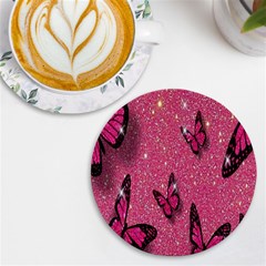 Butterfly, Girl, Pink, Wallpaper Uv Print Round Tile Coaster by nateshop