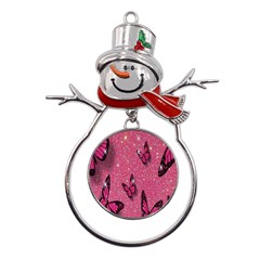 Butterfly, Girl, Pink, Wallpaper Metal Snowman Ornament by nateshop