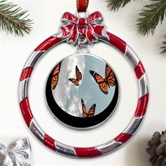 Aesthetic Butterfly , Butterflies, Nature, Metal Red Ribbon Round Ornament by nateshop